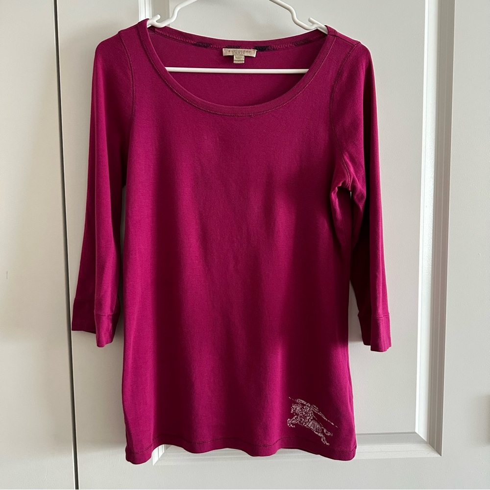 Burberry Brit Magenta 100% Cotton 3/4 Sleeve T-Shirt Size Large